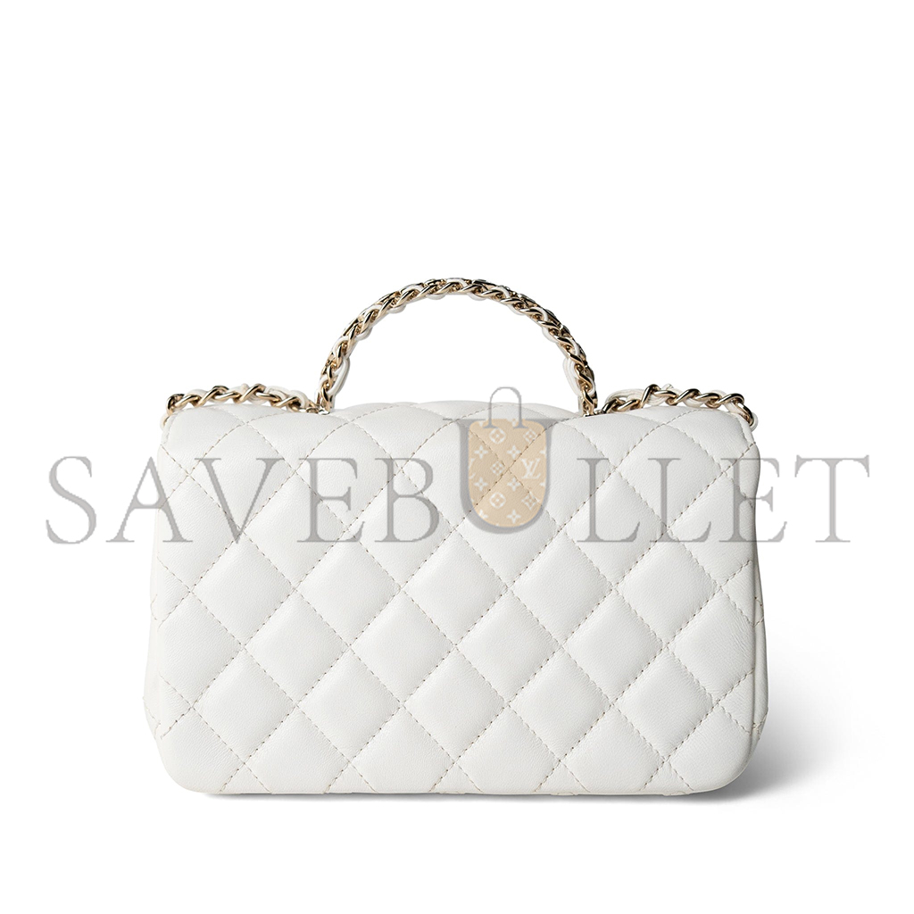 Ch*el master white crystal top handle flap light gold hardware (18*11.5*6.5cm)